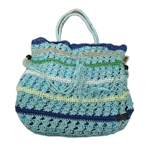 Altamar By Monica Q Raffi Resort Cruise Beach Bucket Bag Tote Beaded Drawstring - Picture 4 of 13